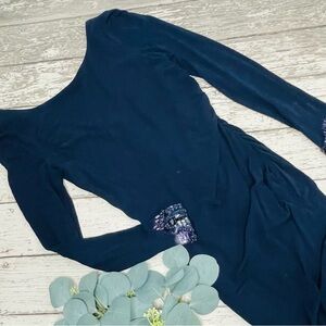 Badgley Mischka Collection Long Sleeve Beaded Ruched Dress